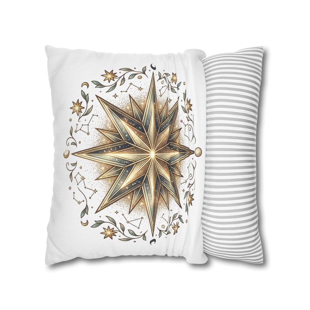 Gold Nautical Star Decorative Pillowcase — Coastal Boho Accent