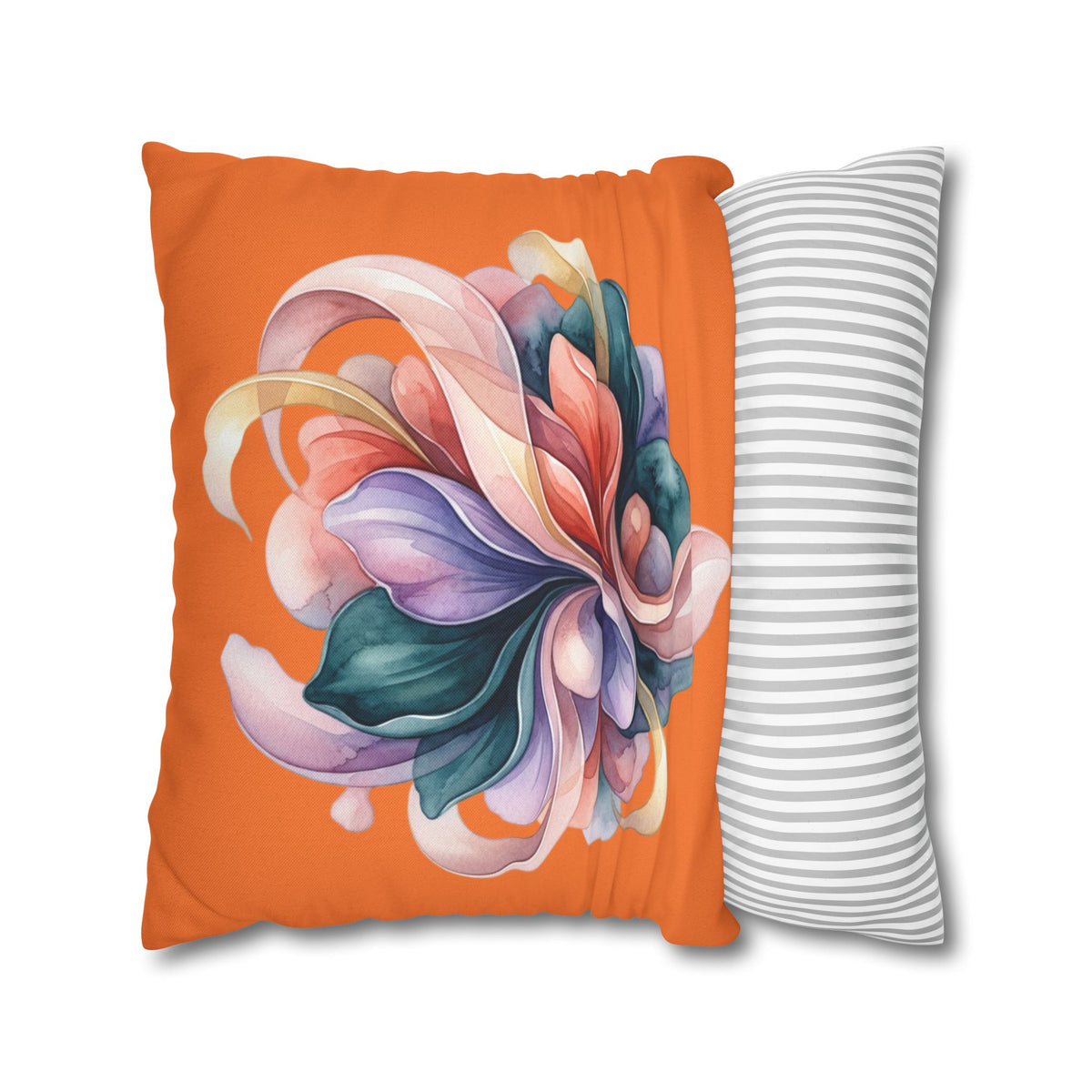 Abstract Floral Throw Pillowcase — Colorful Swirl Design on Orange