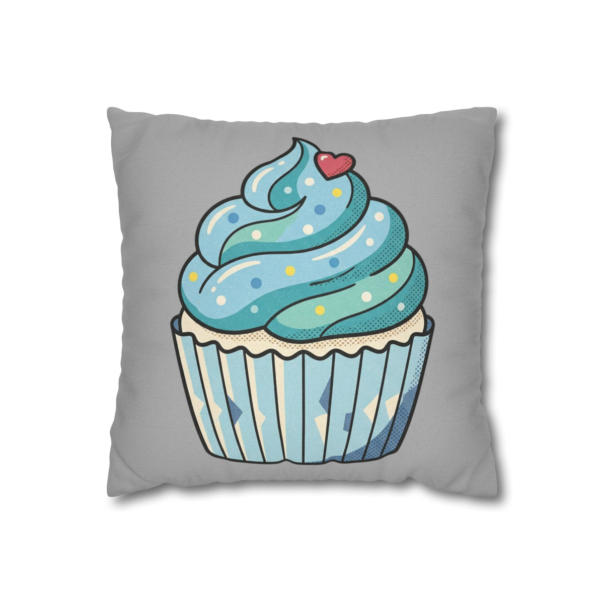 Cupcake Pillowcase — Cute Blue Dessert Decorative Throw Pillow- Light Grey