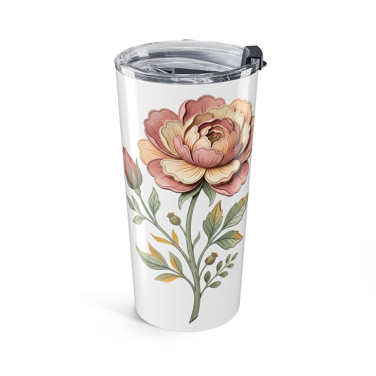 Floral Rose 20oz Tumbler — Vintage Pink Peony Travel Cup