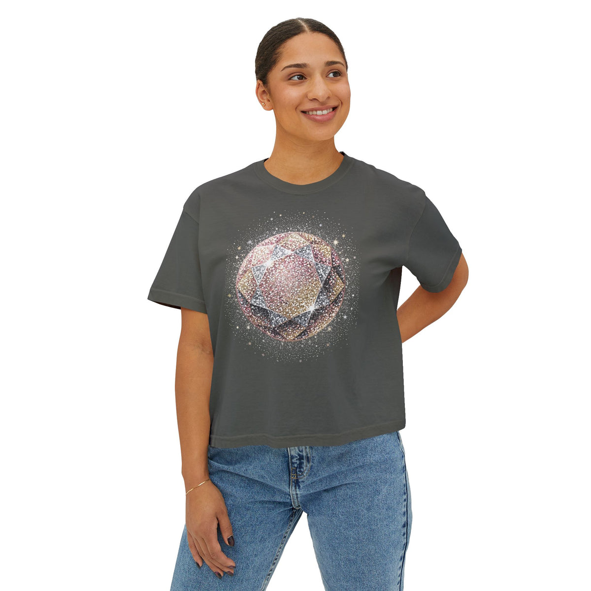 Women's Boxy Tee — Watercolor Geode Crystal Graphic