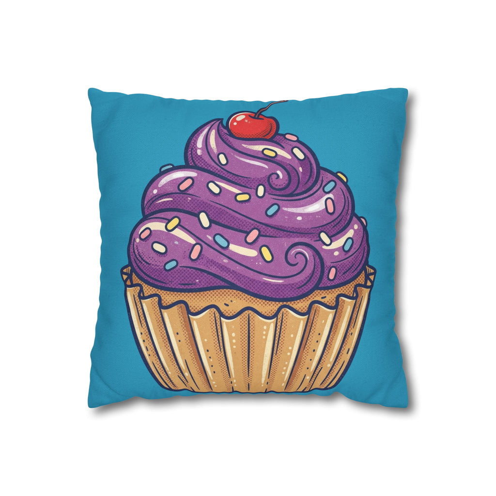 Cupcake Pillowcase — Cute Purple Frosting Decorative Throw Pillow- Turquoise