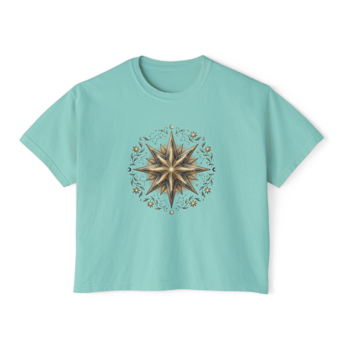 Starburst Floral Boxy Tee — Women's Boho Graphic Crop T-Shirt