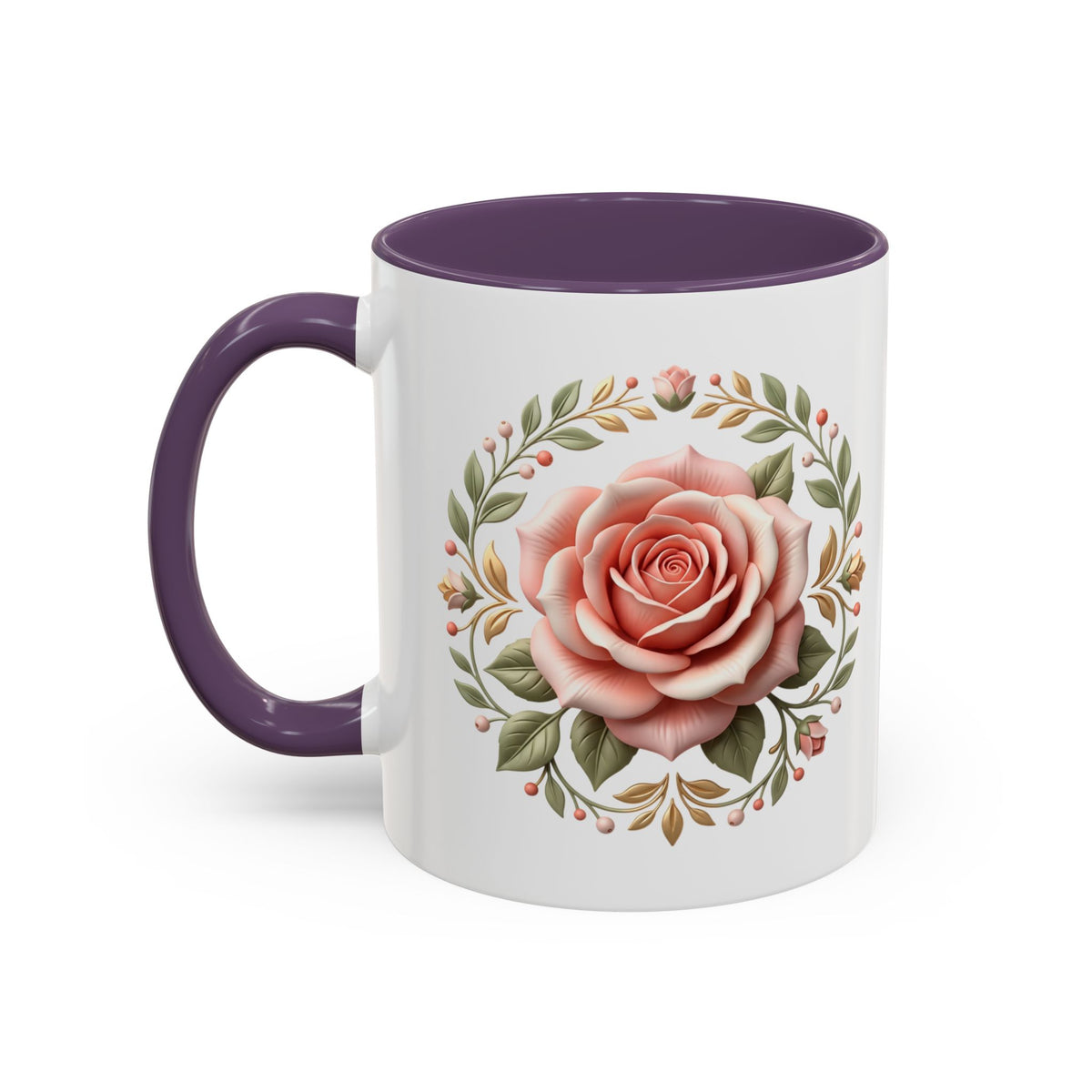 Rose Wreath Accent Coffee Mug — Floral 11/15oz Tea & Coffee Cup