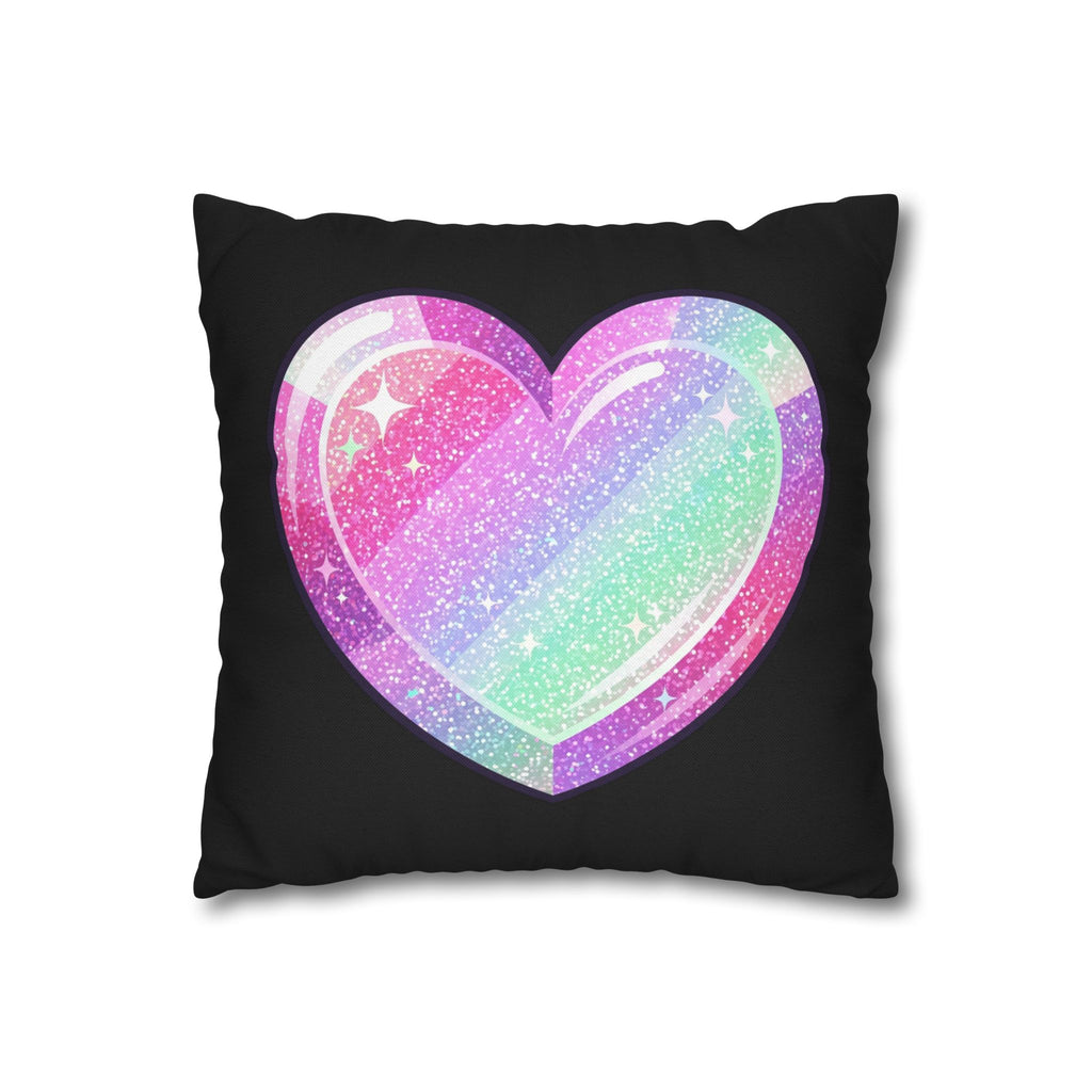 Pastel Glitter Heart Pillowcase Spun Polyester Square Pillowcase- Black