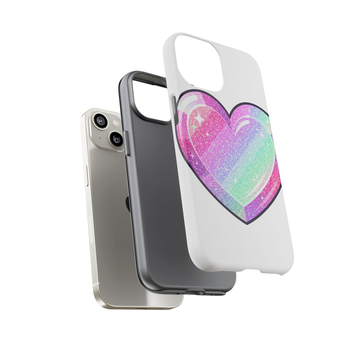Pastel Glitter Heart Tough Phone Case — Cute Protective Phone Cover