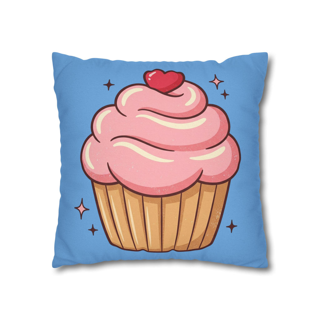 Pink Cupcake Spun Polyester Square Pillowcase- Light Blue