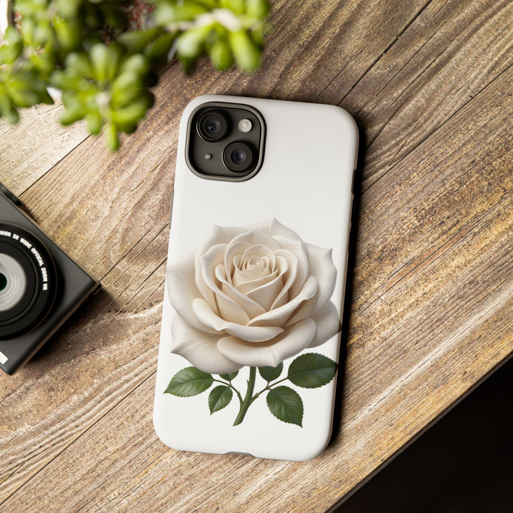 White Rose Tough Phone Case – Elegant Floral Protective Cover