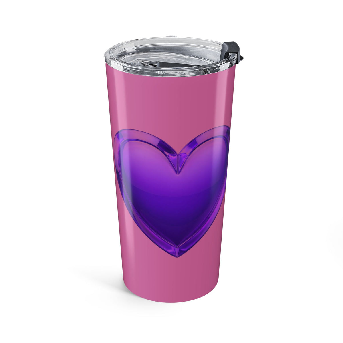 20oz Heart Tumbler — Pink Cup with Purple 3D Hearts, Cute Travel Mug