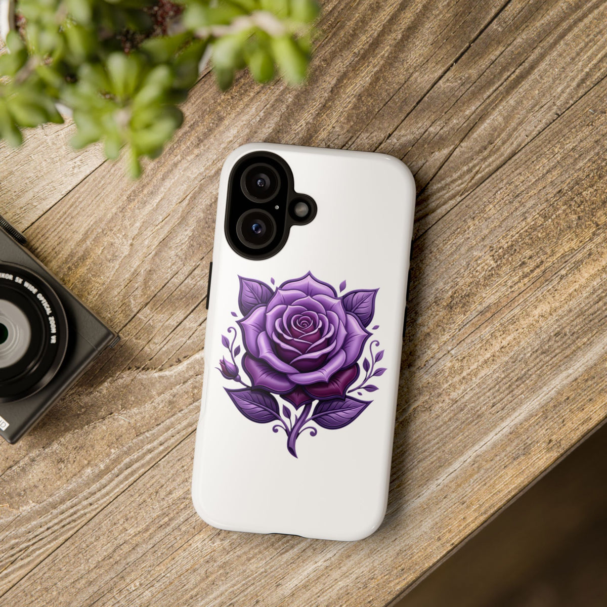Purple Rose Tough Phone Case — Floral Protective Phone Cover
