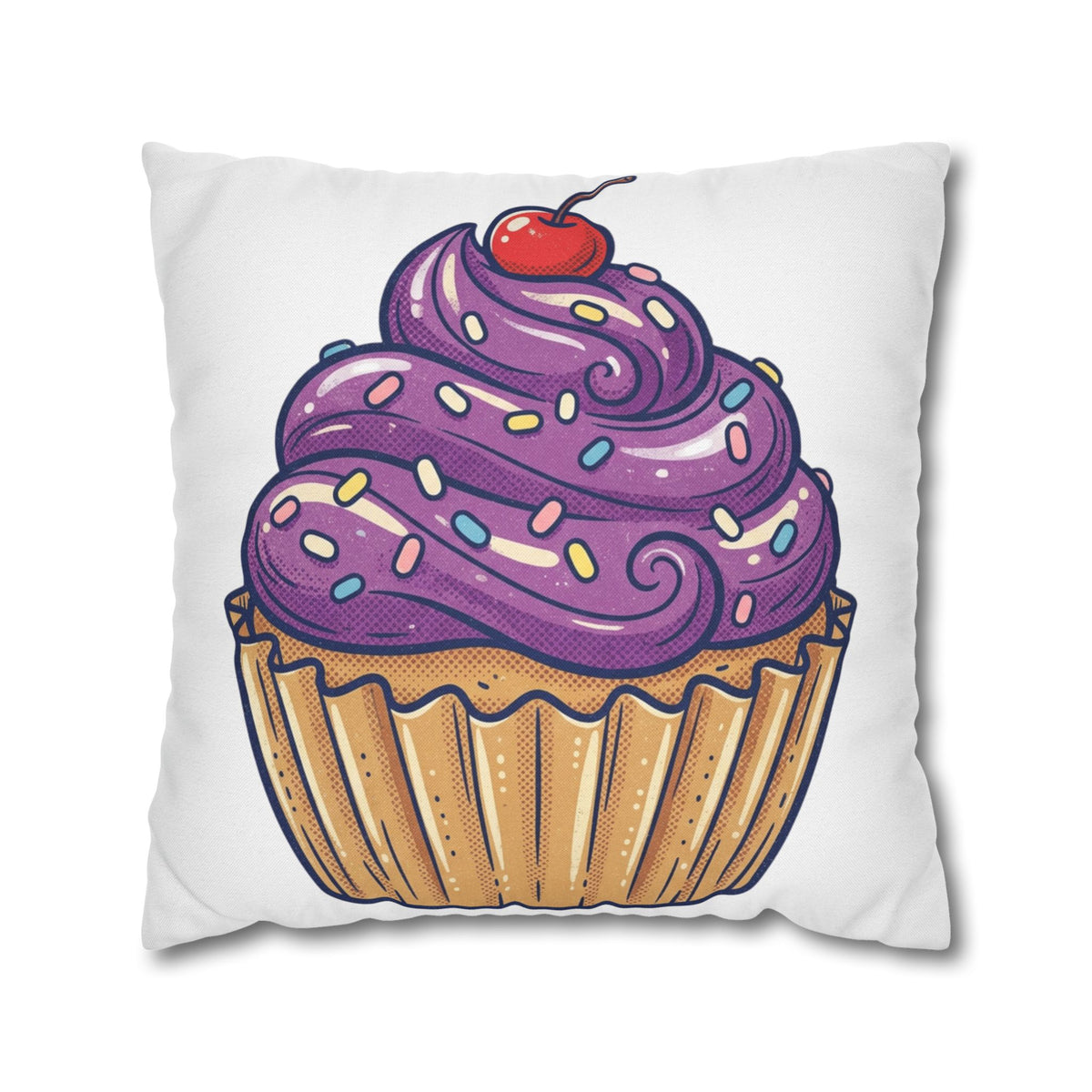 Cupcake Pillowcase — Cute Purple Frosting Decorative Throw Pillow Cover- White