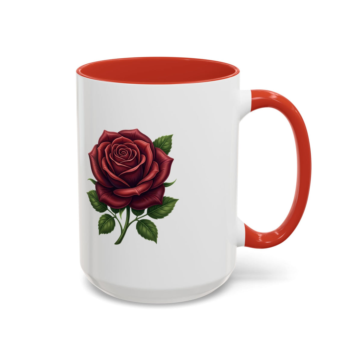Red Rose Accent Coffee Mug — Floral Ceramic Coffee Cup (11/15oz)
