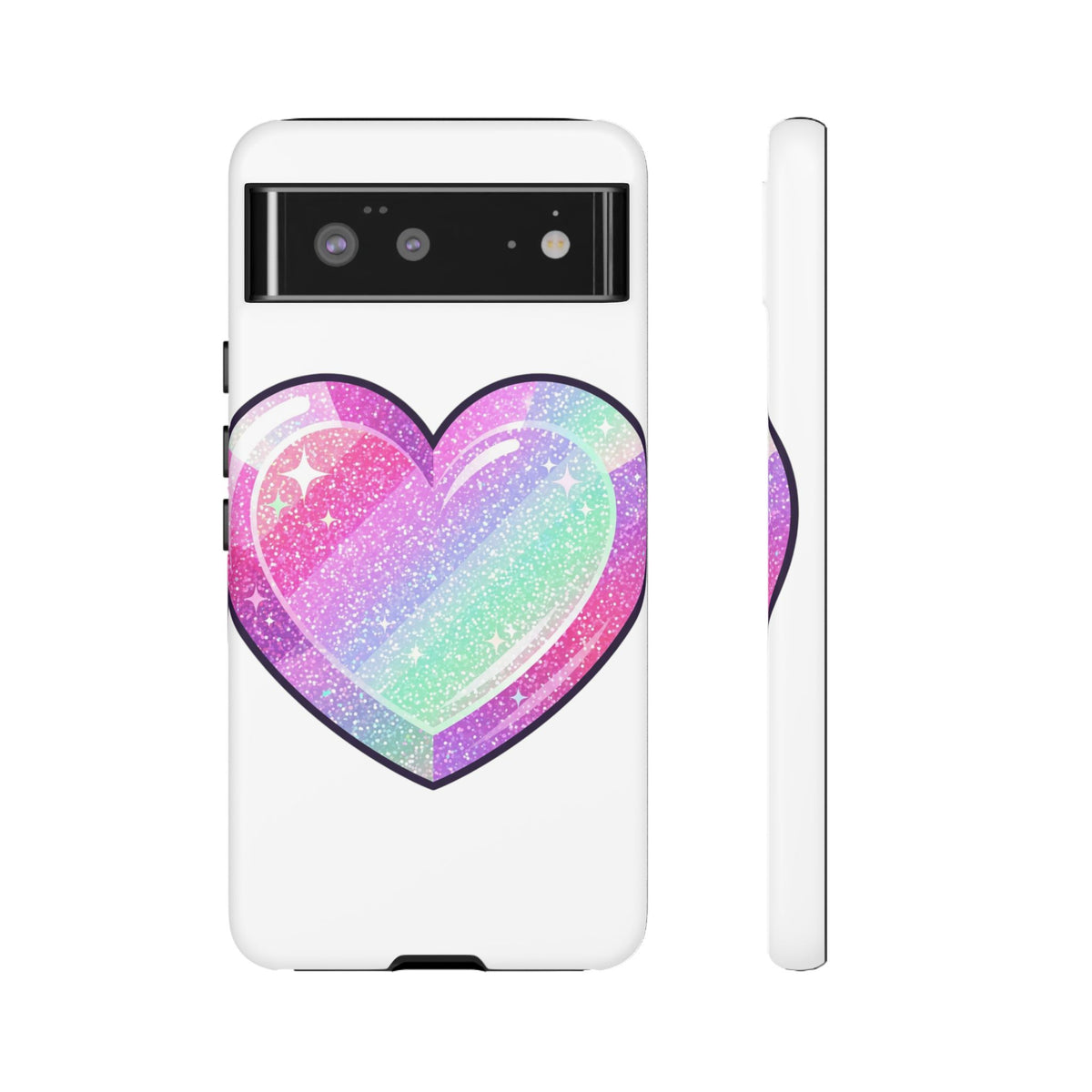Pastel Glitter Heart Tough Phone Case — Cute Protective Phone Cover