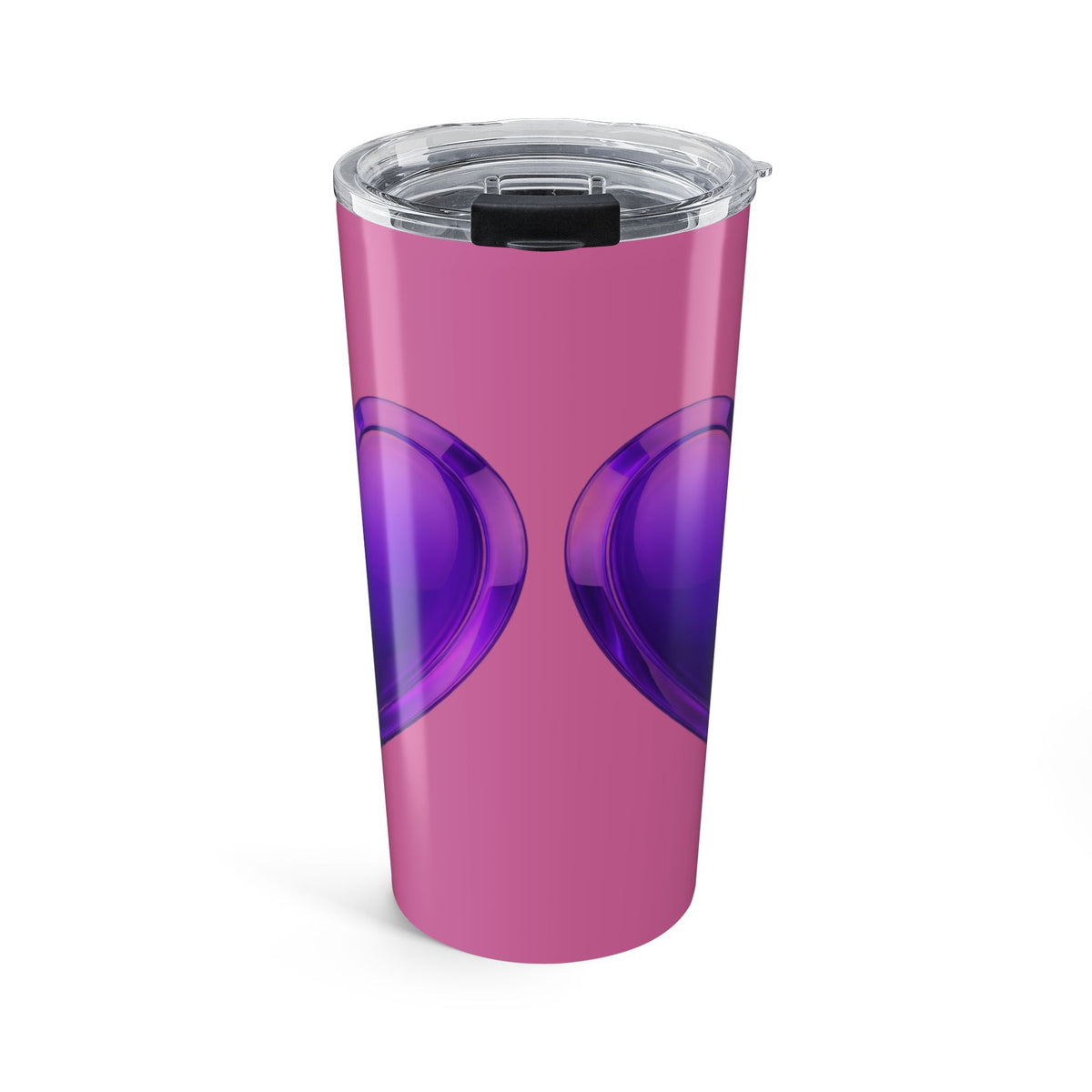 20oz Heart Tumbler — Pink Cup with Purple 3D Hearts, Cute Travel Mug
