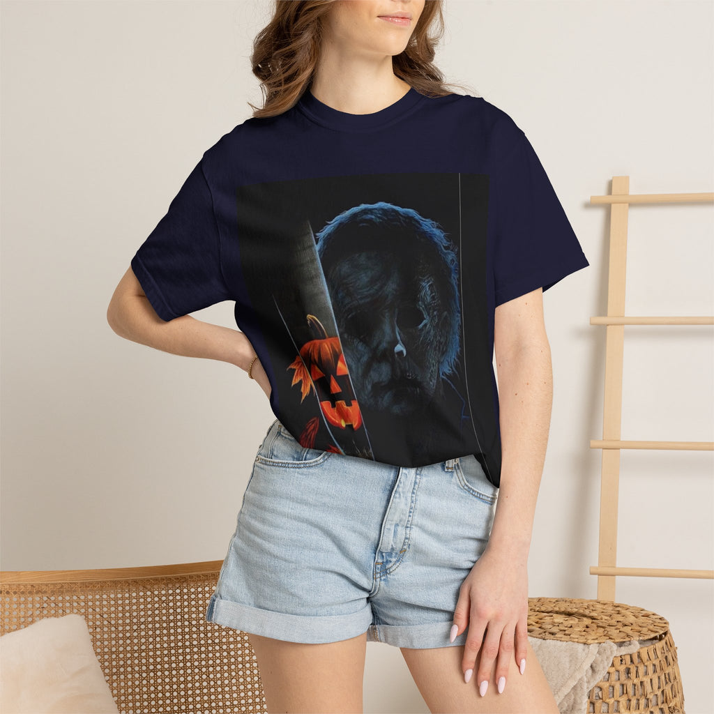 T-Shirt — Halloween Split-Face Pumpkin & Michael Myers Horror Graphic