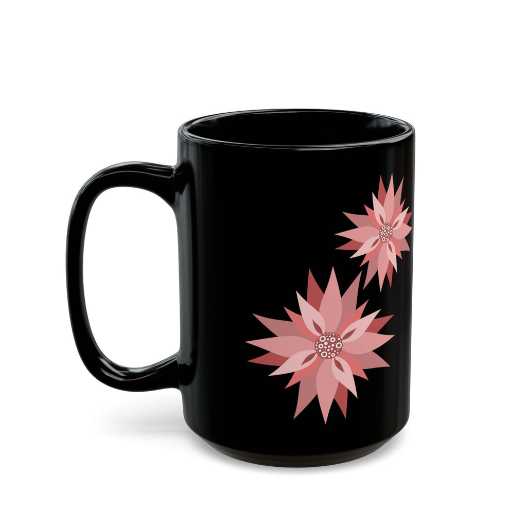 Pink Floral Pattern Black Coffee Mug — 11oz & 15oz