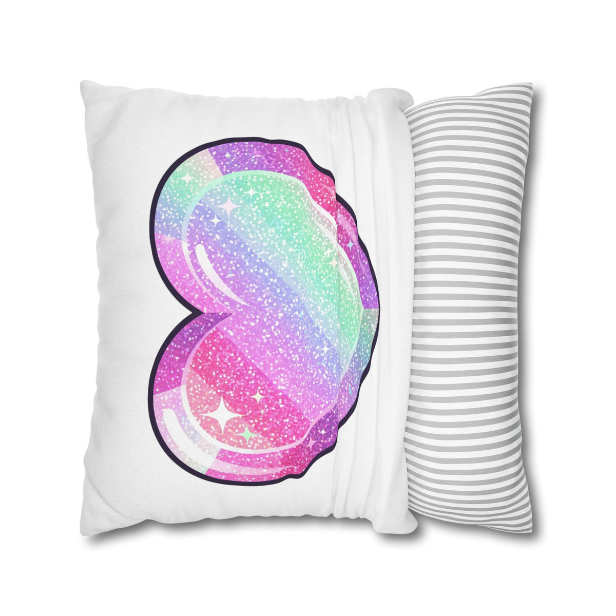Pastel Glitter Heart Pillowcase — Cute Rainbow Sparkle Decorative Throw Pillow- White