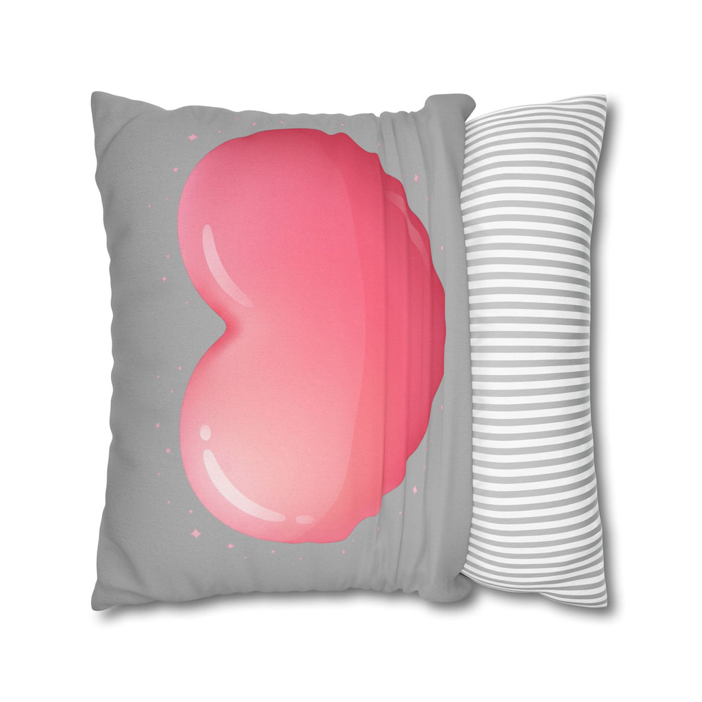 Pink Heart Grey Spun Polyester Square Pillowcase
