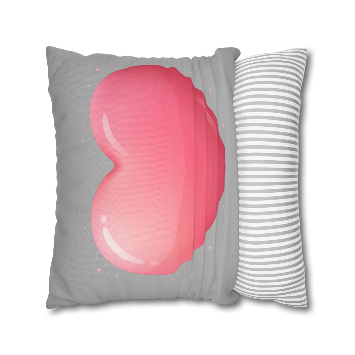 Pink Heart Grey Spun Polyester Square Pillowcase
