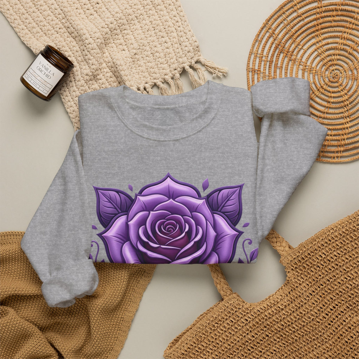 Purple Rose Crewneck Sweatshirt