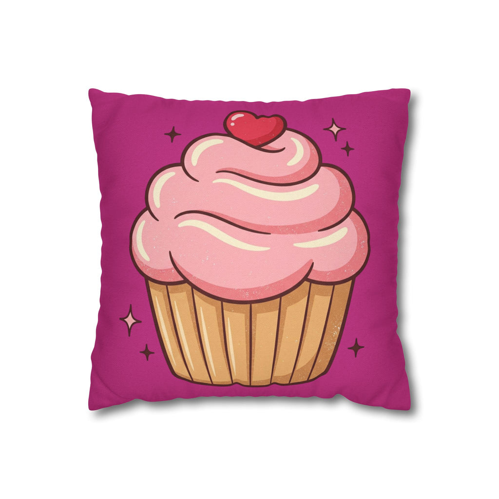Pink Cupcake Spun Polyester Square Pillowcase- Magenta