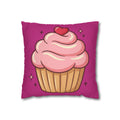 Pink Cupcake Spun Polyester Square Pillowcase- Magenta