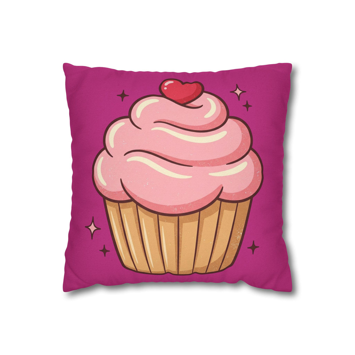 Pink Cupcake Spun Polyester Square Pillowcase- Magenta