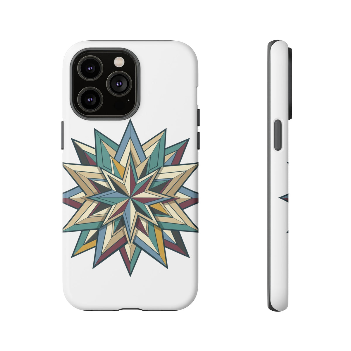 Geometric Star Phone Case — Teal & Earthtone Mandala Design