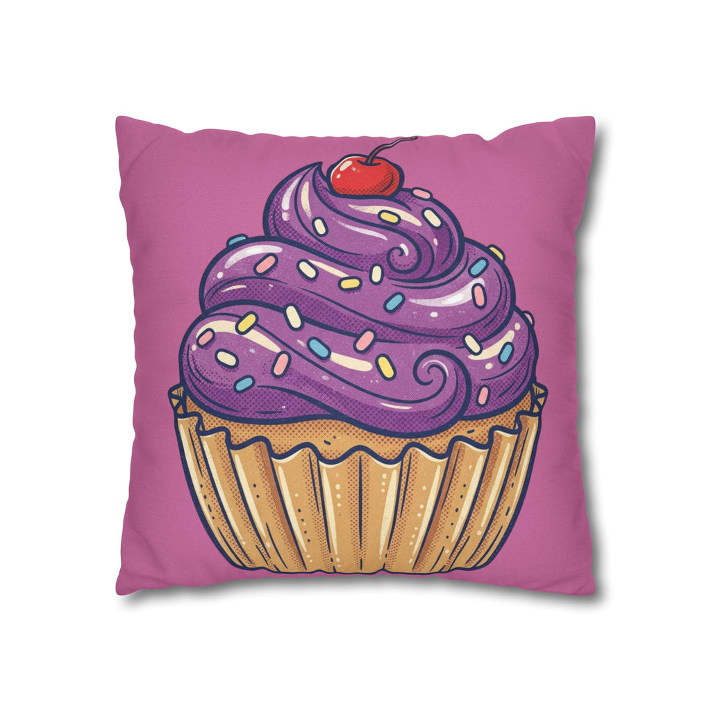Cupcake Pillowcase — Cute Purple Frosting Decorative Throw Pillow Cover- Light Pink