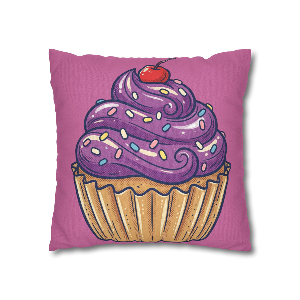 Cupcake Pillowcase — Cute Purple Frosting Decorative Throw Pillow Cover- Light Pink