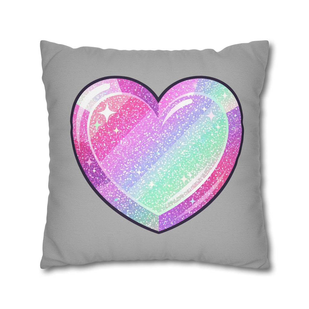 Pastel Glitter Heart Pillowcase Spun Polyester Square Pillowcase- Light Grey