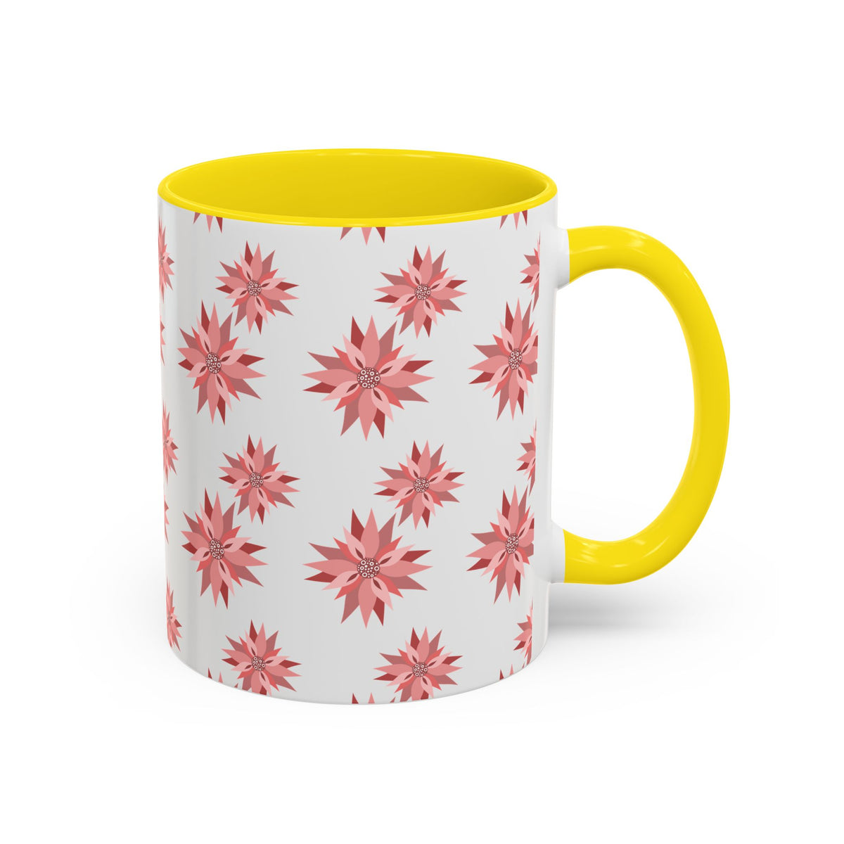 Pink Geometric Floral Accent Coffee Mug — 11/15oz