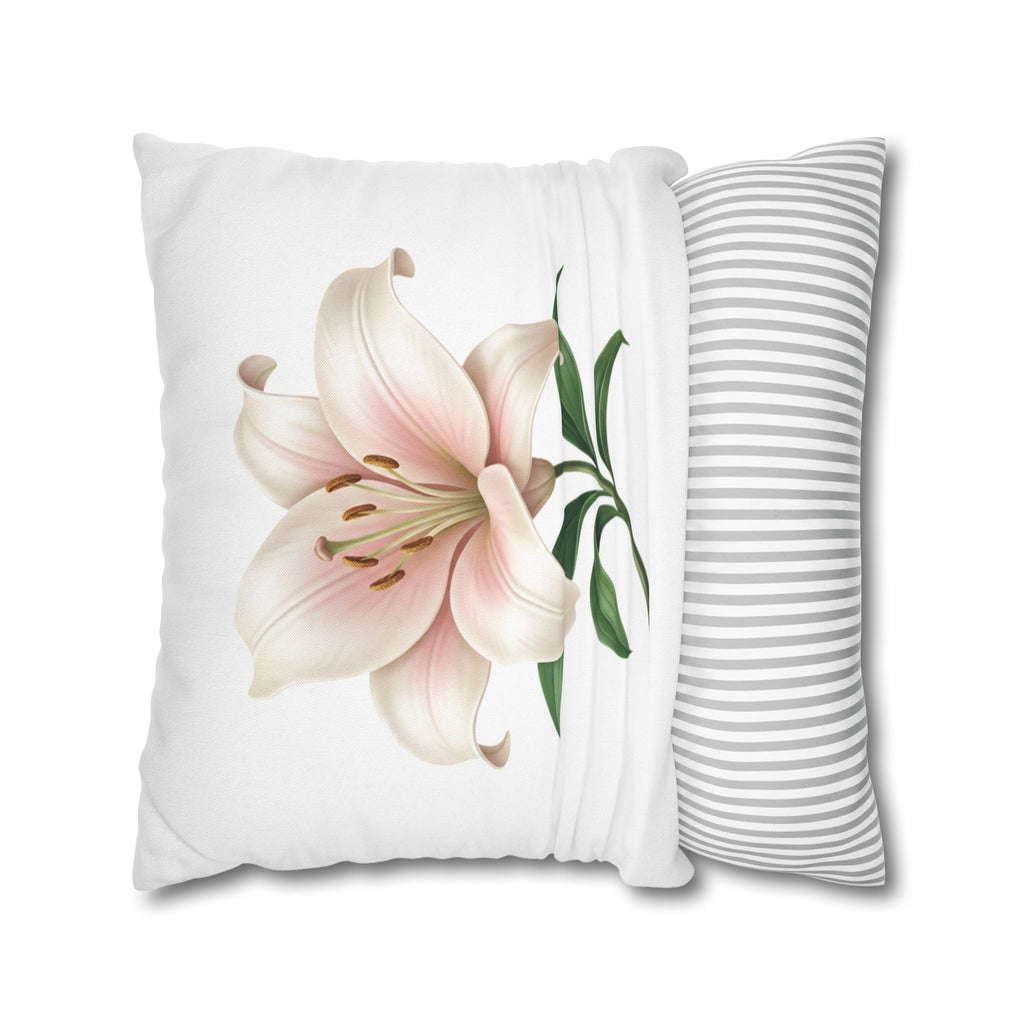 Pink Lily Floral Pillowcase — Decorative Square Throw Pillow Cover