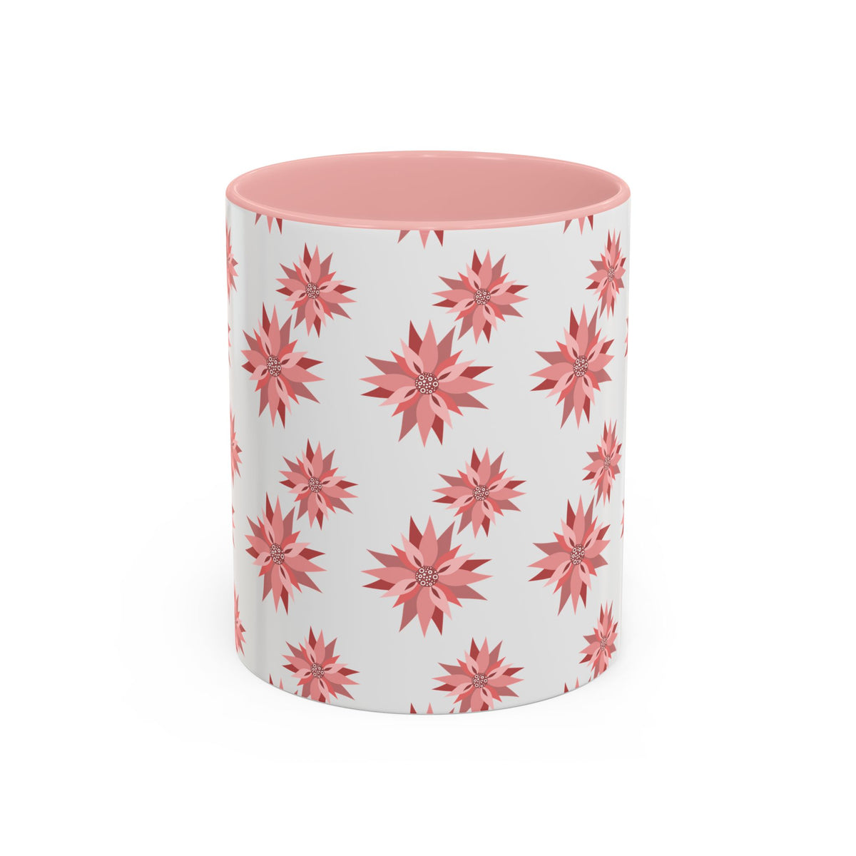 Pink Geometric Floral Accent Coffee Mug — 11/15oz