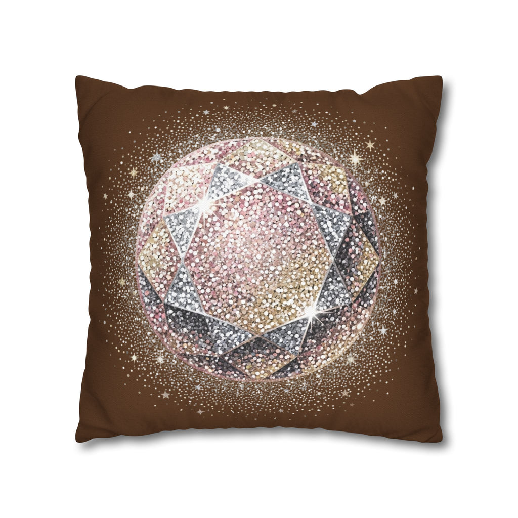 Glittery Brown Spun Polyester Square Pillowcase