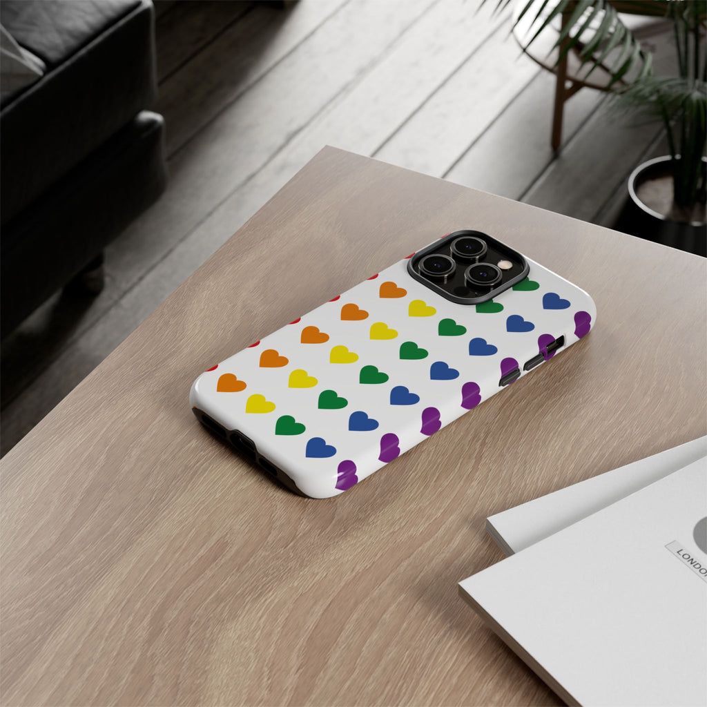 Rainbow Heart Tough Phone Case — Pride Pattern Protective Cover