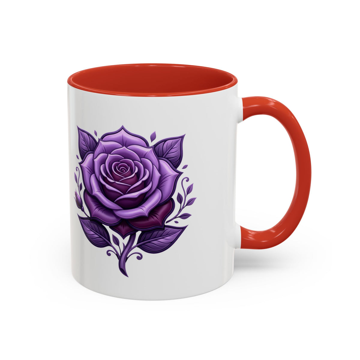Purple Rose Accent Coffee Mug — Floral Gothic Tea Cup for Women & Gifts