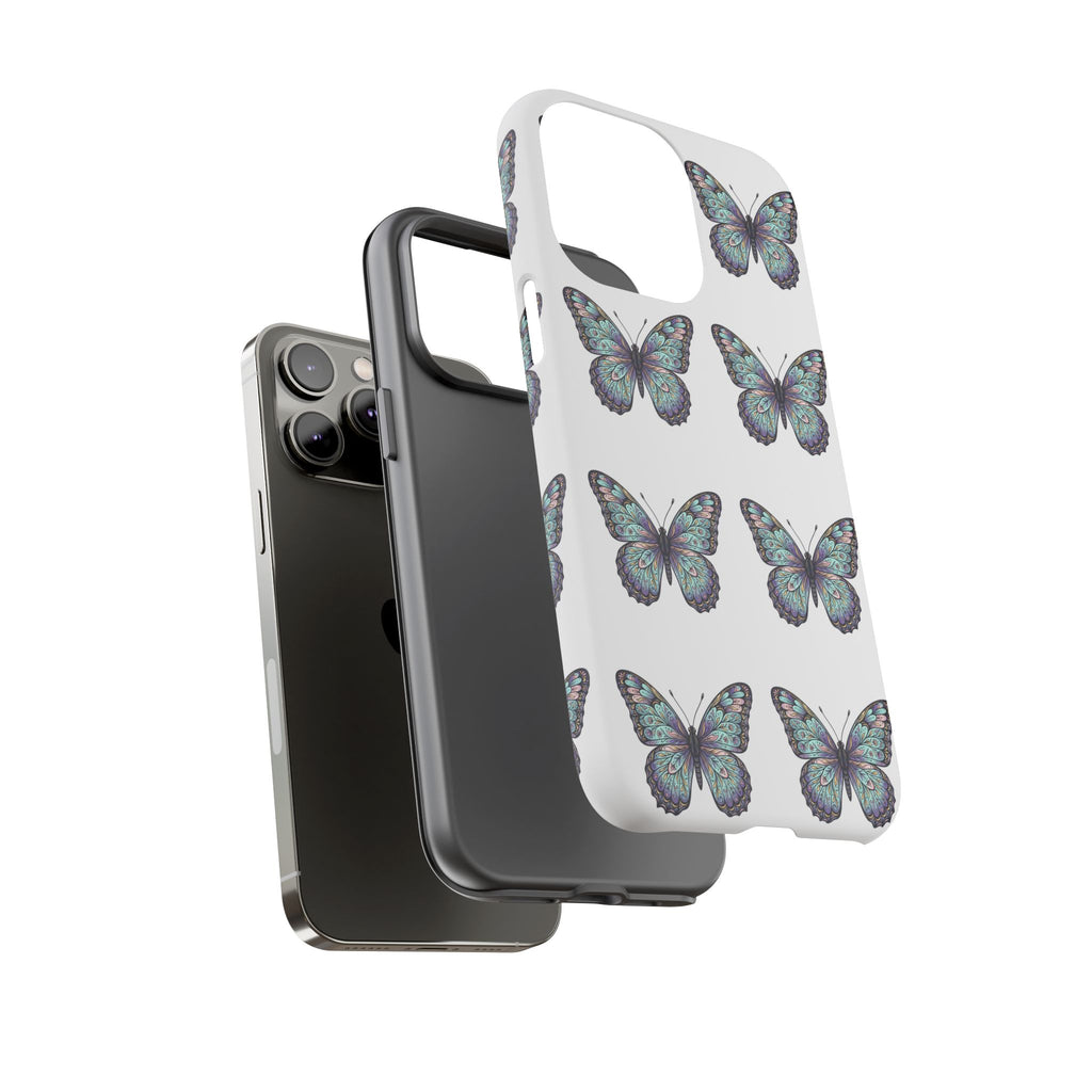 Butterfly Pattern Tough Phone Case — Vintage Teal Floral Protective Cover