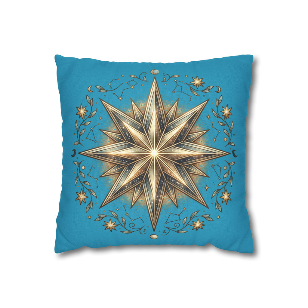 Star Print Turquoise Spun Polyester Square Pillowcase