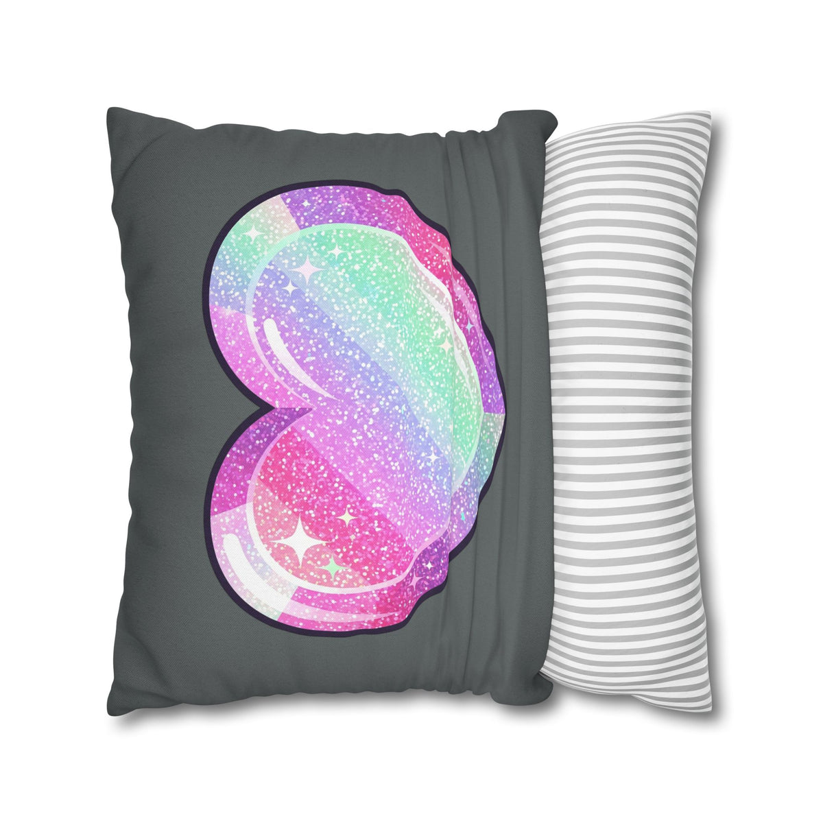 Pastel Glitter Heart Pillowcase Spun Polyester Square Pillowcase- Dark Grey