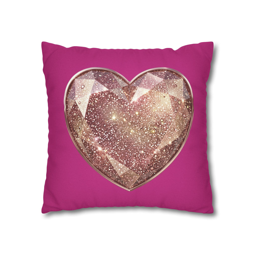 Sparkling Rose Gold Heart Throw Pillowcase- Magenta