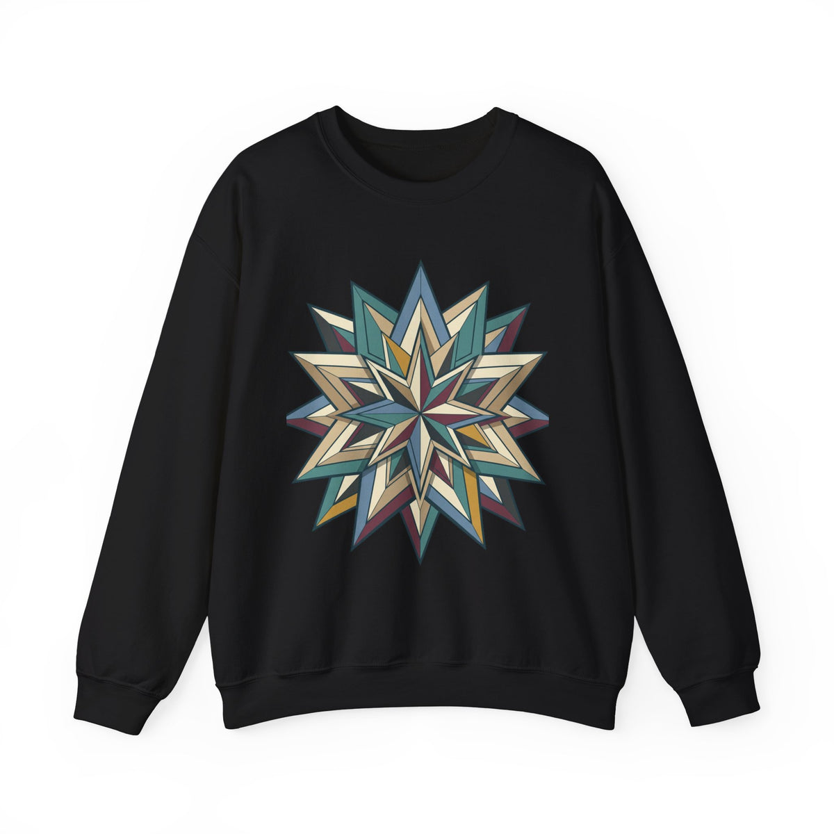 Crewneck Sweatshirt — Geometric Starburst Mandala Design