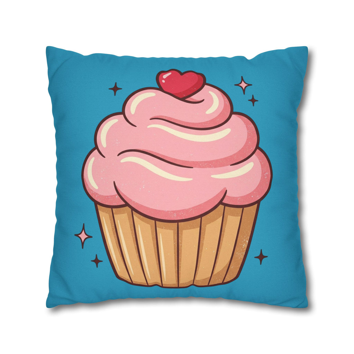 Pink Cupcake SpunPolyester Square Pillowcase- Turquoise