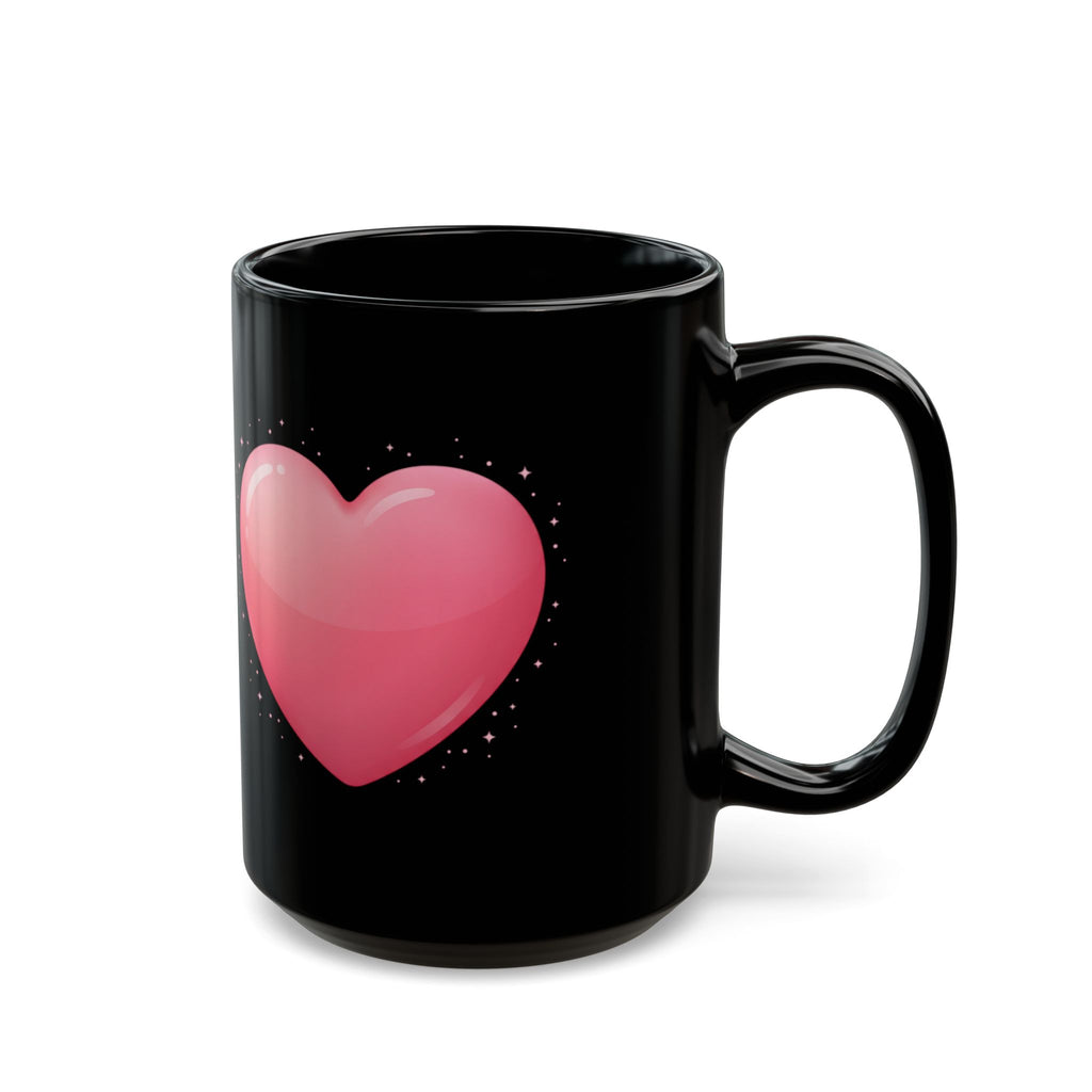 Pink Heart Black Mug — Romantic Valentine Coffee Cup (11oz, 15oz)