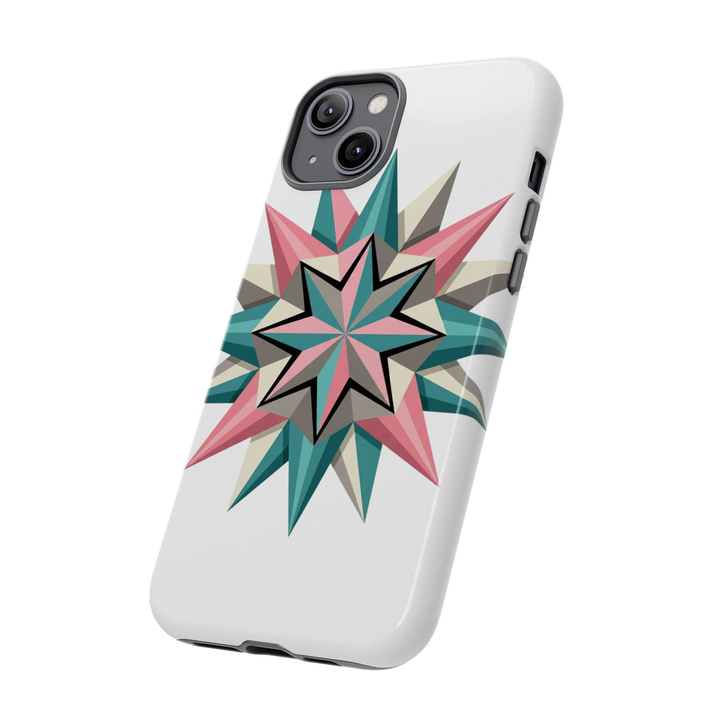 Geometric Star Tough Phone Case – Pink Teal Compass Design
