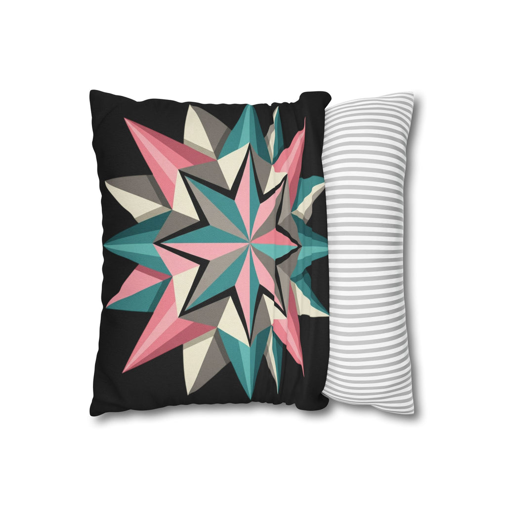Geometric Starburst Throw Pillowcase — Teal & Pink Modern Decorative Cushion Cover