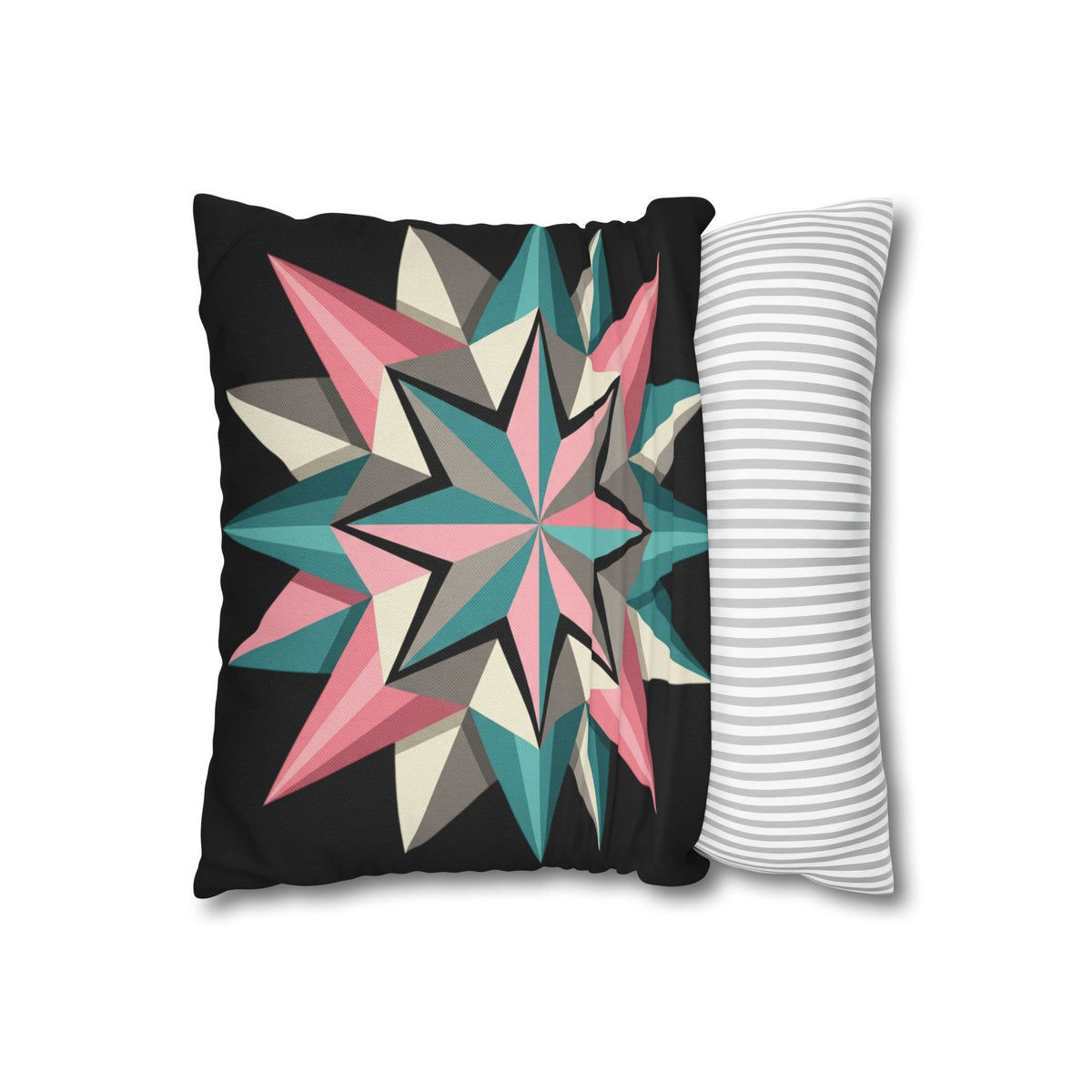 Geometric Starburst Throw Pillowcase — Teal & Pink Modern Decorative Cushion Cover