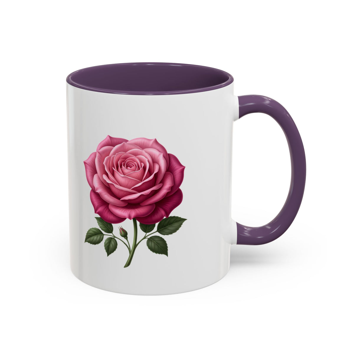 Pink Rose Accent Coffee Mug — Floral Tea & Coffee Cup (11/15 oz)