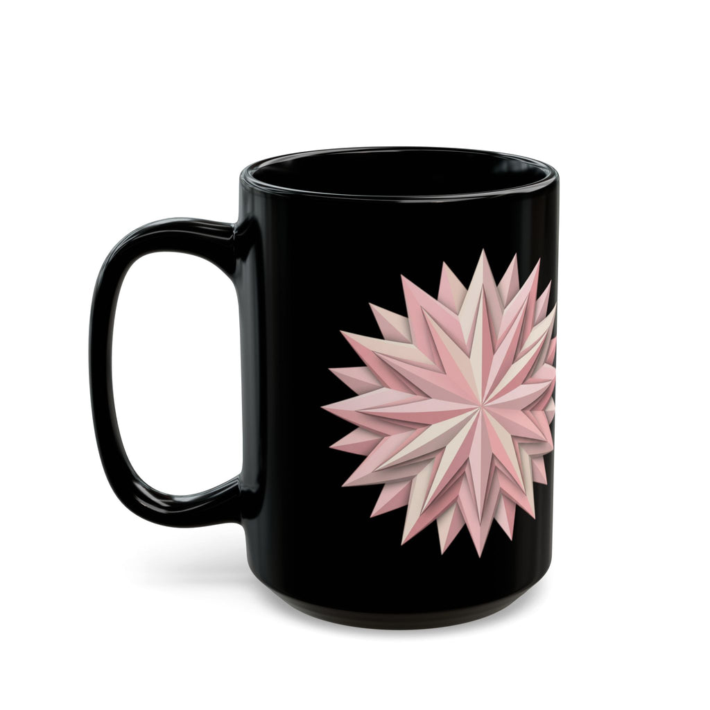 Pink Geometric Star Mug — Black Ceramic Coffee Cup (11oz & 15oz)
