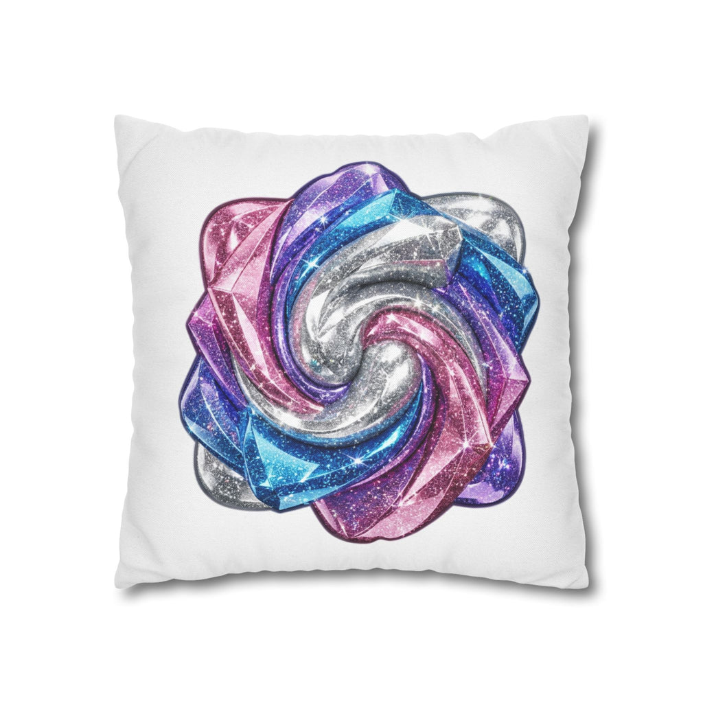 3D Glitter Design White Spun Polyester Square Pillowcase